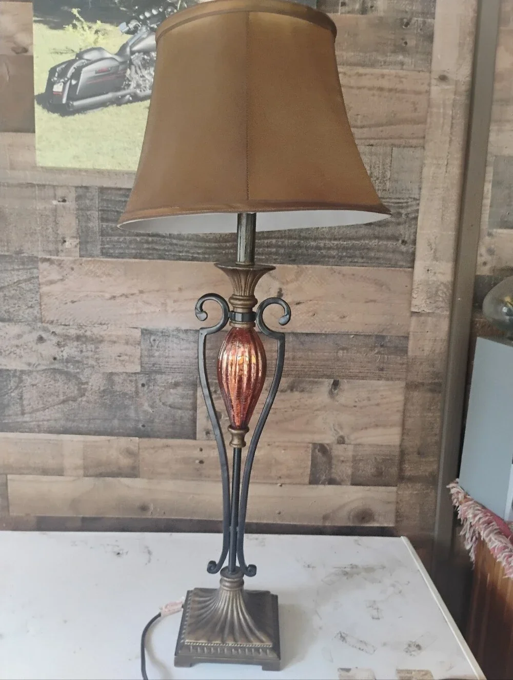 Elegant Table Lamp with Bell Shade and Mercury Glass Accent